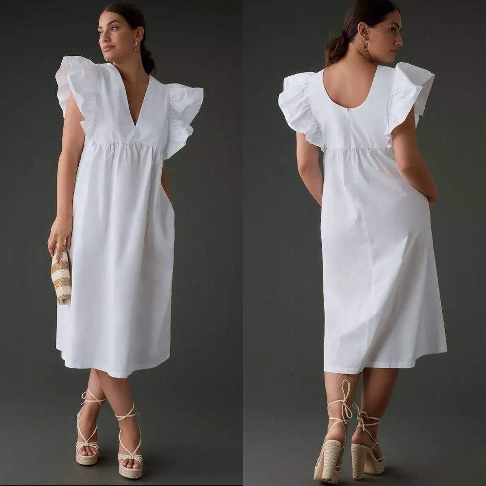 NWT Anthropologie Maeve Flutter Sleeve Babydoll Dress Poplin Cotton